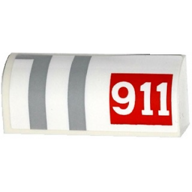 white slope curved 1 x 4 x 1 1 3 with 911 in red rectangle and gray stripes pattern model right side sticker - set 75912