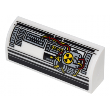 white slope curved 1 x 4 x 1 1 3 with control panels red and yellow wires and hazard symbol pattern sticker - set 75828