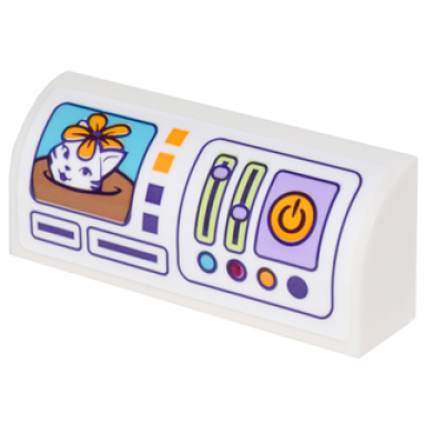 white slope curved 1 x 4 x 1 1 3 with printer display with portrait of cat buttons and slides pattern sticker - set 41305