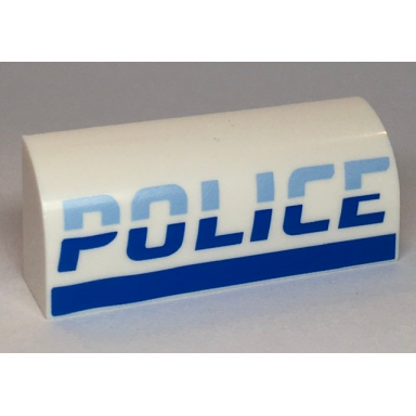 white slope curved 1 x 4 x 1 1 3 with bright light blue and blue police pattern