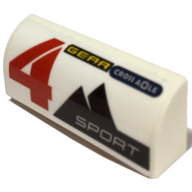 white slope curved 1 x 4 x 1 1 3 with red number 4 cross axle gear sport and mountains pattern model left side sticker - set 60256