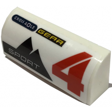 white slope curved 1 x 4 x 1 1 3 with red number 4 cross axle gear sport and mountains pattern model right side sticker - set 60256
