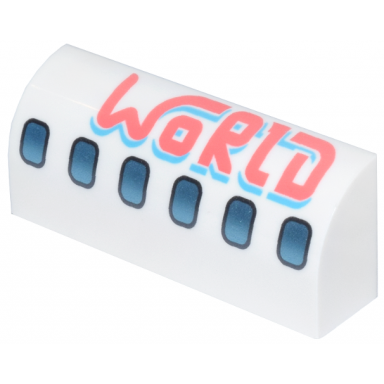 white slope curved 1 x 4 x 1 1 3 with dark silver and metallic light blue airplane windows coral and medium azure world pattern