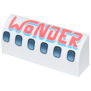 white slope curved 1 x 4 x 1 1 3 with dark silver and metallic light blue airplane windows coral and medium azure wonder pattern