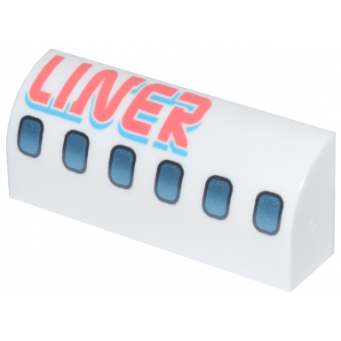 white slope curved 1 x 4 x 1 1 3 with dark silver and metallic light blue airplane windows coral and medium azure liner pattern