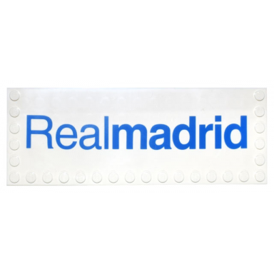 white tile modified 6 x 16 with studs on edges with blue realmadrid pattern