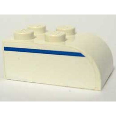 white slope curved 3 x 2 with 4 studs with blue line left pattern sticker - set 1376