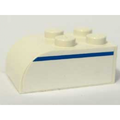 white slope curved 3 x 2 with 4 studs with blue line right pattern sticker - set 1376