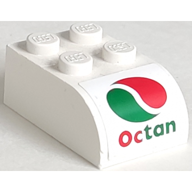 white slope curved 3 x 2 with 4 studs with octan logo pattern sticker - set 60022