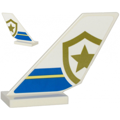 white tail shuttle with blue and bright light yellow stripes and partial police gold star badge logo pattern on both sides stickers - set 60243