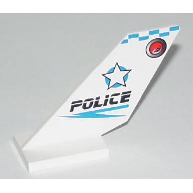 white tail shuttle with star black police and blue checkered tip pattern