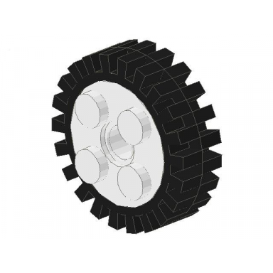 white wheel freestyle with technic pin hole with black tire 24mm d x 8mm offset tread - interior ridges 6248 3483