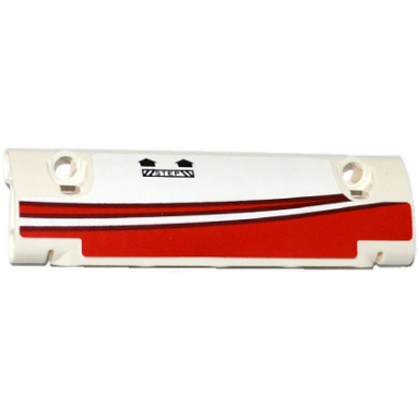 white technic panel curved 11 x 3 with red stripes 2 black arrows and step pattern model left side sticker - set 42040