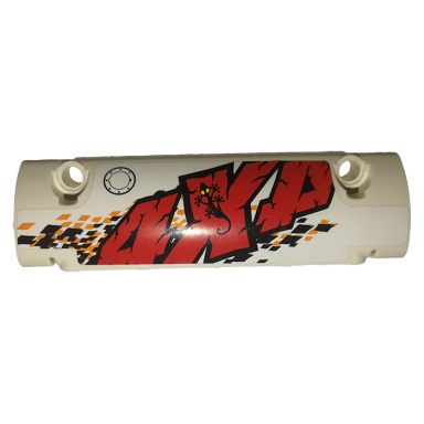white technic panel curved 11 x 3 with filler cap and black and orange rhombuses and 4x4 pattern model left side sticker - set 9398