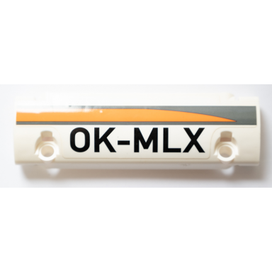 white technic panel curved 11 x 3 with black ok-mlx and dark bluish gray and orange stripes pattern model right side sticker - set 42052