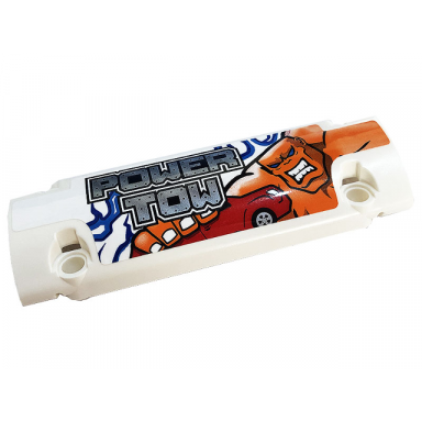 white technic panel curved 11 x 3 with 2 pin holes through panel surface with red car silver power tow blue and dark azure lightning pattern sticker - set 42128