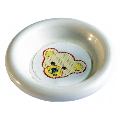white minifigure utensil dish 3 x 3 with teddy bear head pattern sticker - set 3243
