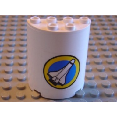 white cylinder half 2 x 4 x 4 with shuttle pattern sticker - set 6454