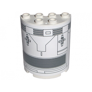 white cylinder half 2 x 4 x 4 with black mechanical pattern sticker - set 7468