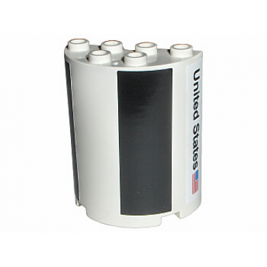 white cylinder half 2 x 4 x 4 with black sections and united states pattern stickers - set 7468