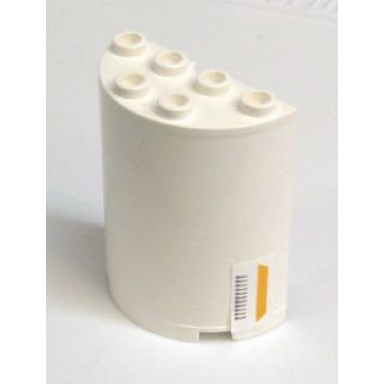 white cylinder half 2 x 4 x 4 with orange and black lines on right side pattern sticker - set 7163
