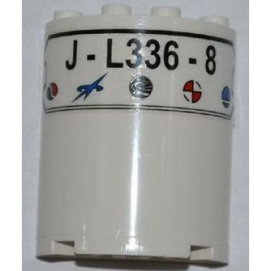 white cylinder half 2 x 4 x 4 with j-l336-8 and 5 logos pattern sticker - set 3368