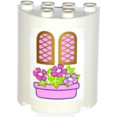 white cylinder half 2 x 4 x 4 with 2 windows and pink flower box pattern sticker - set 41052