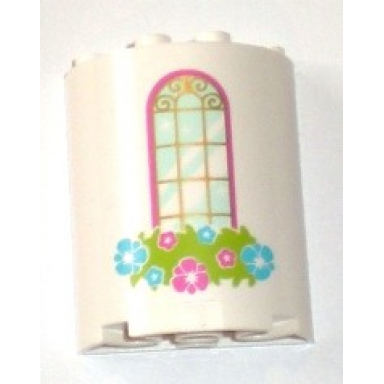 white cylinder half 2 x 4 x 4 with window and flower box pattern