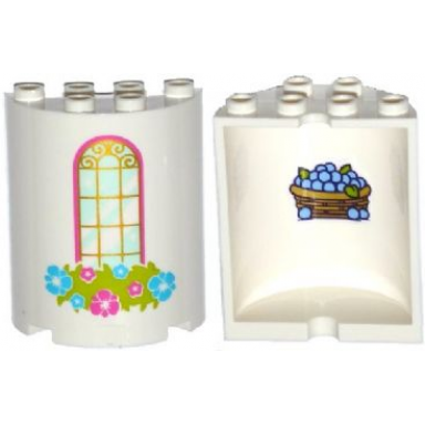 white cylinder half 2 x 4 x 4 with window and flower box pattern with blueberries in basket on inside pattern sticker - set 41142