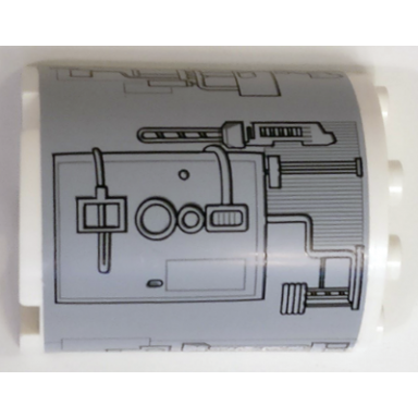 white cylinder half 2 x 4 x 4 with silver hatch and mechanical pattern model left side sticker - set 9495