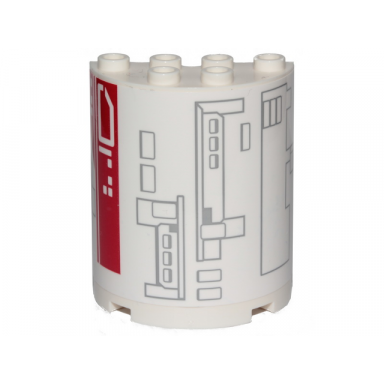 white cylinder half 2 x 4 x 4 with light bluish gray and red mechanical rectangles on white background pattern model left side sticker - set 75249