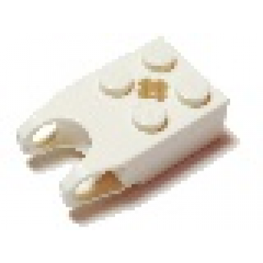 white technic brick modified 2 x 2 with ball socket and axle hole - angled forks with flat ends and open sides