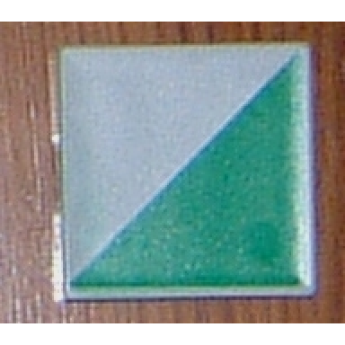 white duplo tile 2 x 2 with shape green right triangle pattern