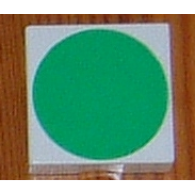 white duplo tile 2 x 2 with shape green circle pattern