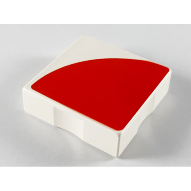 white duplo tile 2 x 2 with shape red quarter circle pattern