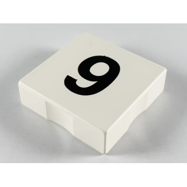 white duplo tile 2 x 2 with black number 9 pattern