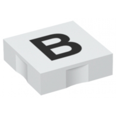 white duplo tile 2 x 2 with black capital letter b pattern