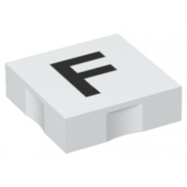 white duplo tile 2 x 2 with black capital letter f pattern