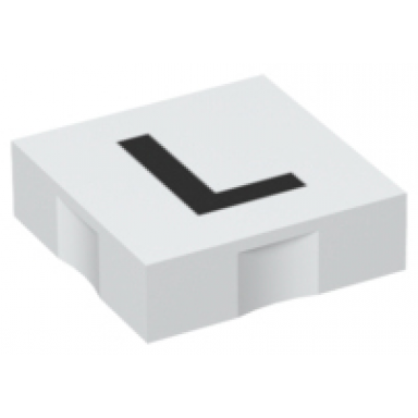 white duplo tile 2 x 2 with black capital letter l pattern