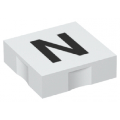 white duplo tile 2 x 2 with black capital letter n pattern