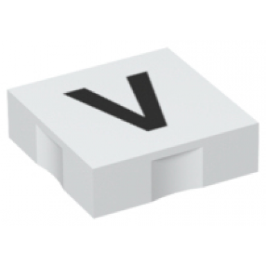 white duplo tile 2 x 2 with black capital letter v pattern