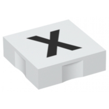 white duplo tile 2 x 2 with black capital letter x pattern