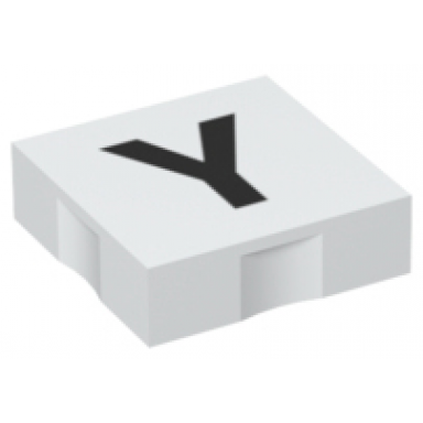 white duplo tile 2 x 2 with black capital letter y pattern