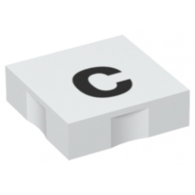 white duplo tile 2 x 2 with black lowercase letter c pattern