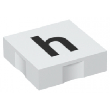white duplo tile 2 x 2 with black lowercase letter h pattern