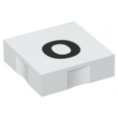 white duplo tile 2 x 2 with black lowercase letter o pattern