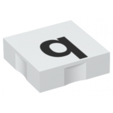 white duplo tile 2 x 2 with black lowercase letter q pattern