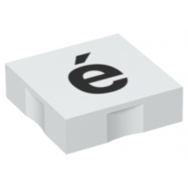 white duplo tile 2 x 2 with black lowercase letter e with acute ã© pattern