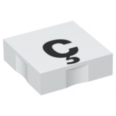 white duplo tile 2 x 2 with black lowercase letter c with cedilla ã§ pattern