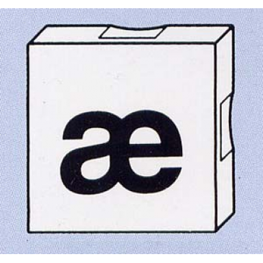white duplo tile 2 x 2 with black lowercase letter ã¦ pattern